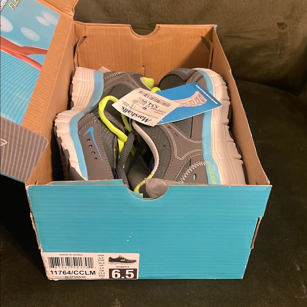 Skechers Gray and Blue Athletic Shoes Comfortable Performance Footwear